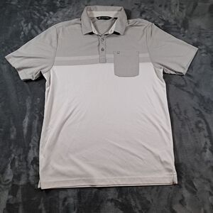 Travis Mathew Shirt Mens M White Gray Golf Polo Pocket Short Sleeve Pima Cotton